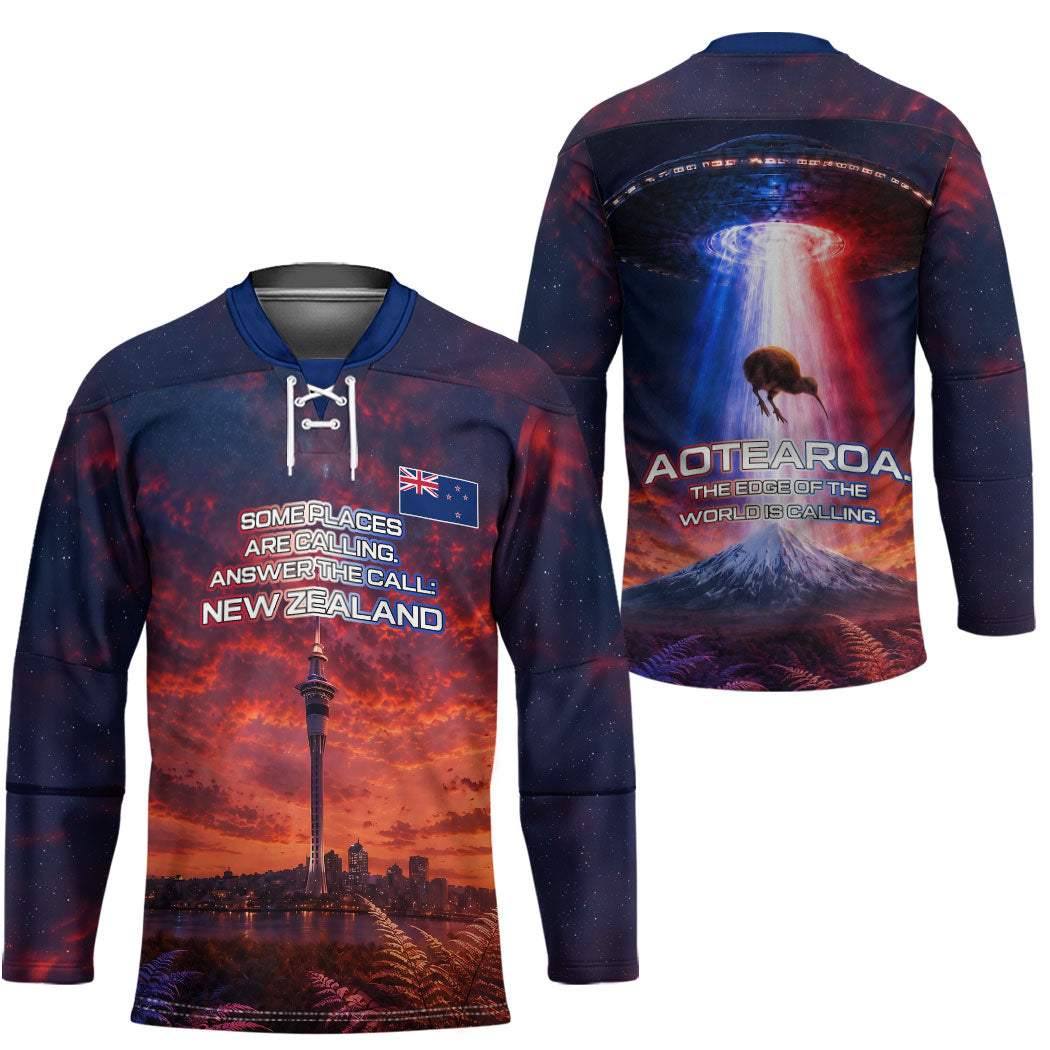 New Zealand Aotearoa Kiwi UFO Hockey Jersey Sci-Fi Galaxy Sunset Sky Tower And Mountain TS04 - Polynesian Pride