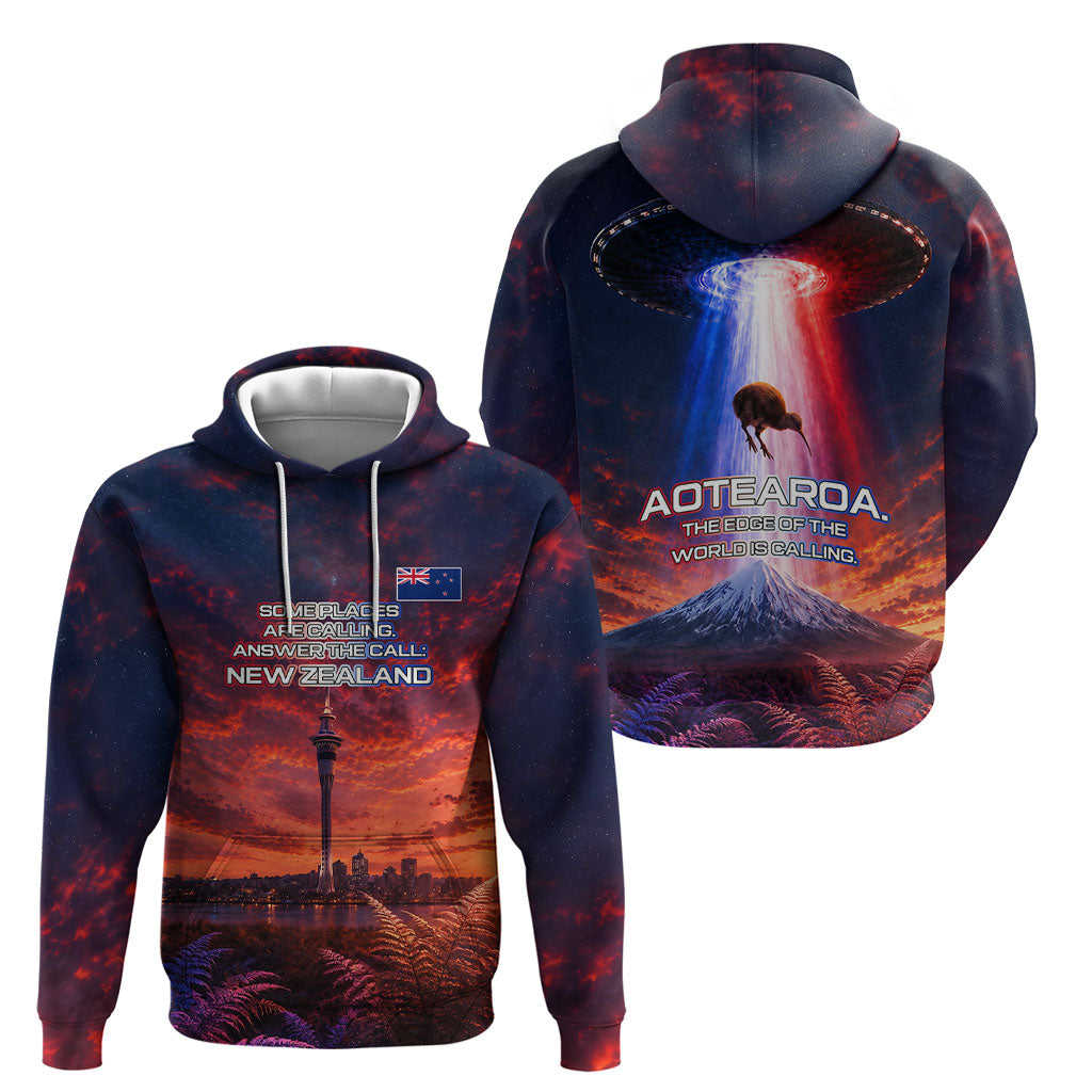 New Zealand Aotearoa Kiwi UFO Hoodie Sci-Fi Galaxy Sunset Sky Tower And Mountain TS04 - Polynesian Pride