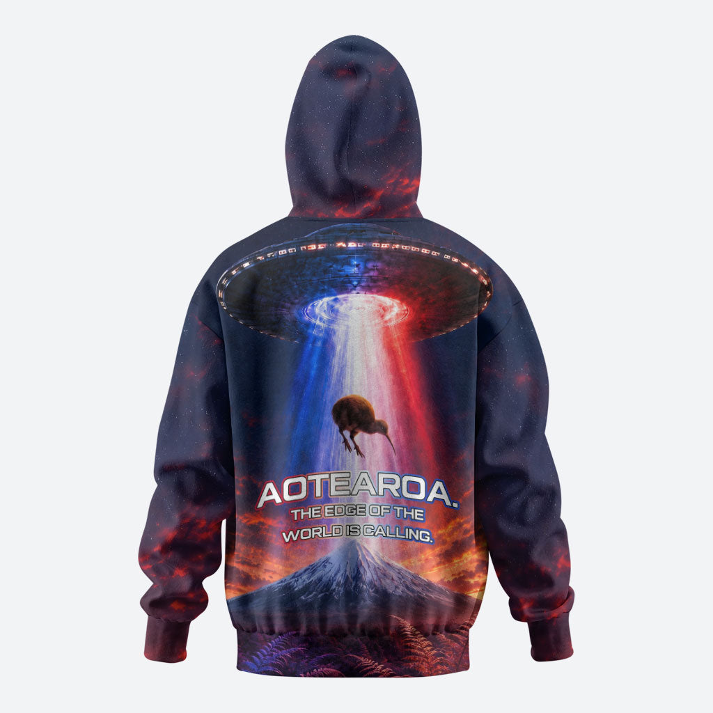 New Zealand Aotearoa Kiwi UFO Hoodie Sci-Fi Galaxy Sunset Sky Tower And Mountain TS04 - Polynesian Pride