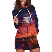 New Zealand Aotearoa Kiwi UFO Hoodie Dress Sci-Fi Galaxy Sunset Sky Tower And Mountain TS04 Blue Red - Polynesian Pride