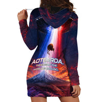 New Zealand Aotearoa Kiwi UFO Hoodie Dress Sci-Fi Galaxy Sunset Sky Tower And Mountain TS04 - Polynesian Pride