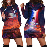 New Zealand Aotearoa Kiwi UFO Hoodie Dress Sci-Fi Galaxy Sunset Sky Tower And Mountain TS04 - Polynesian Pride