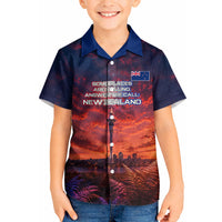 New Zealand Aotearoa Kiwi UFO Kid Hawaiian Shirt Sci-Fi Galaxy Sunset Sky Tower And Mountain TS04 Kid Blue Red - Polynesian Pride