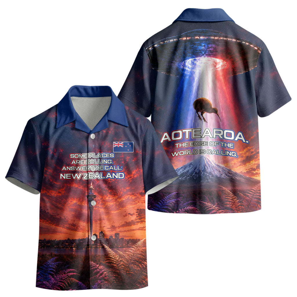 New Zealand Aotearoa Kiwi UFO Kid Hawaiian Shirt Sci-Fi Galaxy Sunset Sky Tower And Mountain TS04 - Polynesian Pride