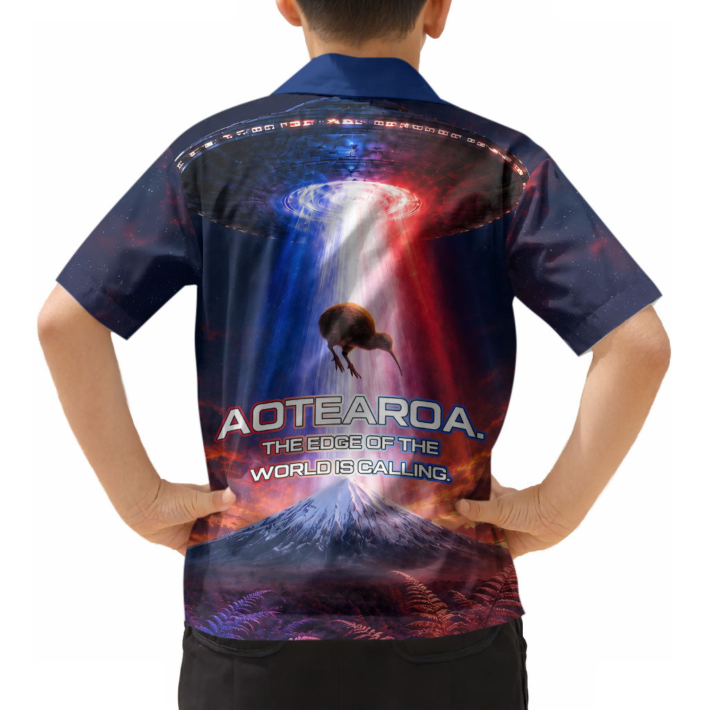 New Zealand Aotearoa Kiwi UFO Kid Hawaiian Shirt Sci-Fi Galaxy Sunset Sky Tower And Mountain TS04 - Polynesian Pride