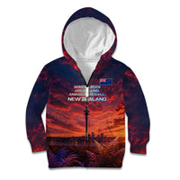 New Zealand Aotearoa Kiwi UFO Kid Hoodie Sci-Fi Galaxy Sunset Sky Tower And Mountain TS04 Zip Hoodie Blue Red - Polynesian Pride