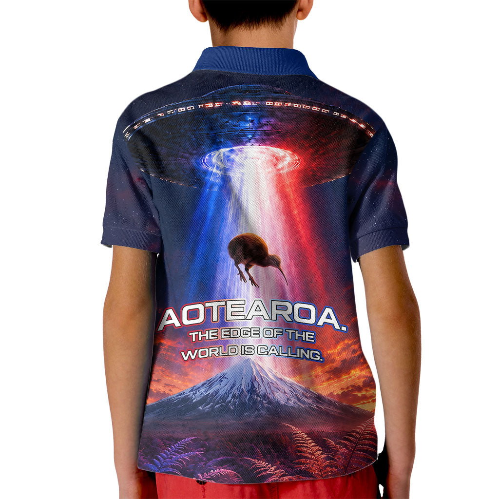 New Zealand Aotearoa Kiwi UFO Kid Polo Shirt Sci-Fi Galaxy Sunset Sky Tower And Mountain TS04 - Polynesian Pride