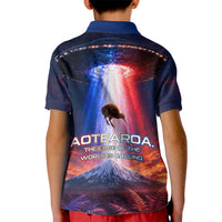 New Zealand Aotearoa Kiwi UFO Kid Polo Shirt Sci-Fi Galaxy Sunset Sky Tower And Mountain TS04 - Polynesian Pride
