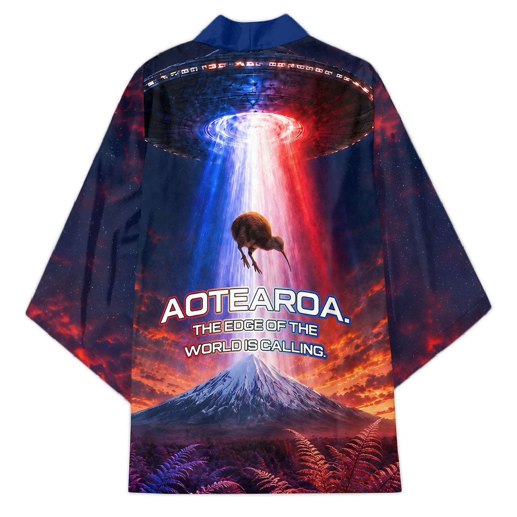 New Zealand Aotearoa Kiwi UFO Kimono Sci-Fi Galaxy Sunset Sky Tower And Mountain TS04 - Polynesian Pride