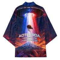 New Zealand Aotearoa Kiwi UFO Kimono Sci-Fi Galaxy Sunset Sky Tower And Mountain TS04 - Polynesian Pride