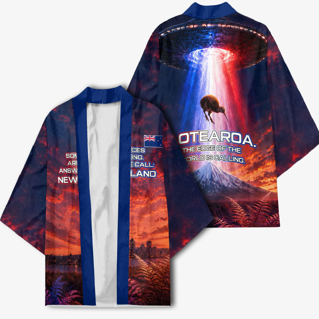 New Zealand Aotearoa Kiwi UFO Kimono Sci-Fi Galaxy Sunset Sky Tower And Mountain TS04 - Polynesian Pride