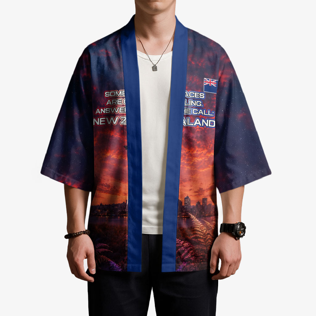 New Zealand Aotearoa Kiwi UFO Kimono Sci-Fi Galaxy Sunset Sky Tower And Mountain TS04 - Polynesian Pride