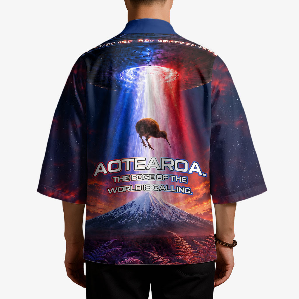 New Zealand Aotearoa Kiwi UFO Kimono Sci-Fi Galaxy Sunset Sky Tower And Mountain TS04 - Polynesian Pride