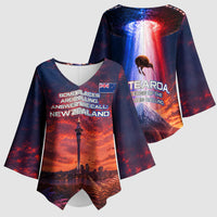 New Zealand Aotearoa Kiwi UFO Kimono Sleeve Blouse Sci-Fi Galaxy Sunset Sky Tower And Mountain TS04 - Polynesian Pride