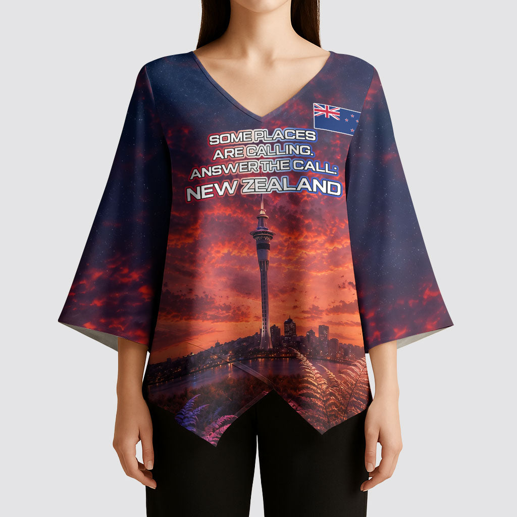 New Zealand Aotearoa Kiwi UFO Kimono Sleeve Blouse Sci-Fi Galaxy Sunset Sky Tower And Mountain TS04 - Polynesian Pride