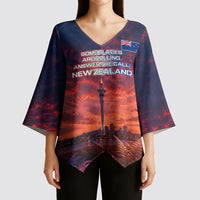 New Zealand Aotearoa Kiwi UFO Kimono Sleeve Blouse Sci-Fi Galaxy Sunset Sky Tower And Mountain TS04 - Polynesian Pride