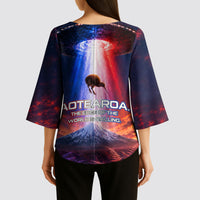 New Zealand Aotearoa Kiwi UFO Kimono Sleeve Blouse Sci-Fi Galaxy Sunset Sky Tower And Mountain TS04 - Polynesian Pride