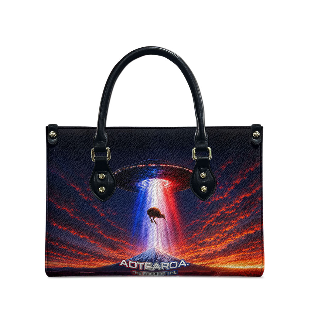 New Zealand Aotearoa Kiwi UFO Leather Bag Sci-Fi Galaxy Sunset Sky Tower And Mountain TS04 - Polynesian Pride