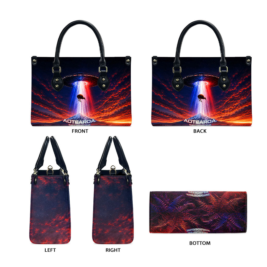 New Zealand Aotearoa Kiwi UFO Leather Bag Sci-Fi Galaxy Sunset Sky Tower And Mountain TS04 - Polynesian Pride