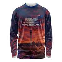 New Zealand Aotearoa Kiwi UFO Long Sleeve Shirt Sci-Fi Galaxy Sunset Sky Tower And Mountain TS04 Unisex Blue Red - Polynesian Pride
