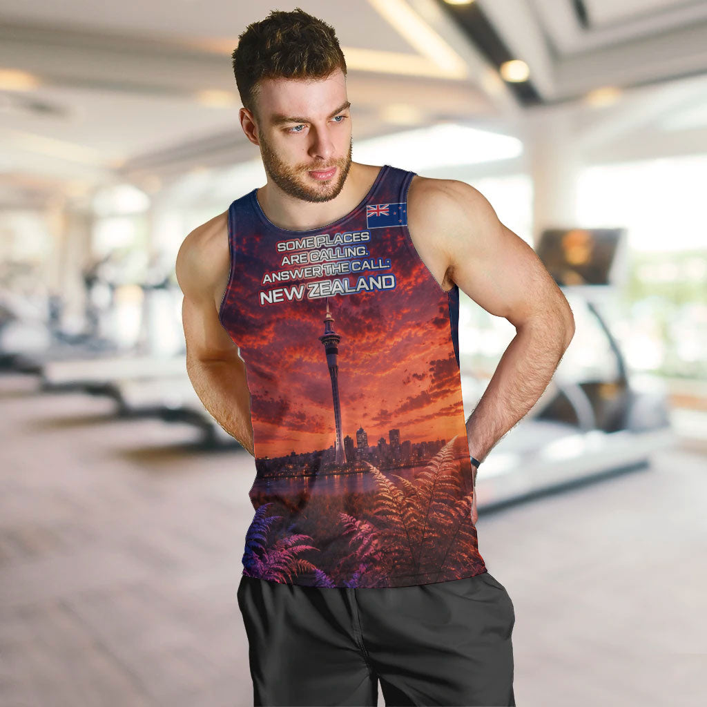 New Zealand Aotearoa Kiwi UFO Men Tank Top Sci-Fi Galaxy Sunset Sky Tower And Mountain TS04 Blue Red - Polynesian Pride