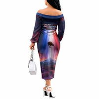 New Zealand Aotearoa Kiwi UFO Off The Shoulder Long Sleeve Dress Sci-Fi Galaxy Sunset Sky Tower And Mountain TS04 - Polynesian Pride