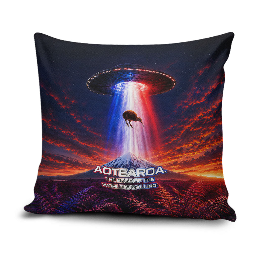 New Zealand Aotearoa Kiwi UFO Pillow Cover Sci-Fi Galaxy Sunset Sky Tower And Mountain TS04 Blue Red - Polynesian Pride