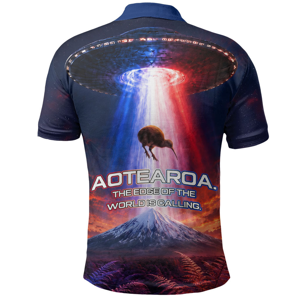 New Zealand Aotearoa Kiwi UFO Polo Shirt Sci-Fi Galaxy Sunset Sky Tower And Mountain TS04 - Polynesian Pride