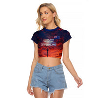 New Zealand Aotearoa Kiwi UFO Raglan Cropped T Shirt Sci-Fi Galaxy Sunset Sky Tower And Mountain TS04 Female Blue Red - Polynesian Pride