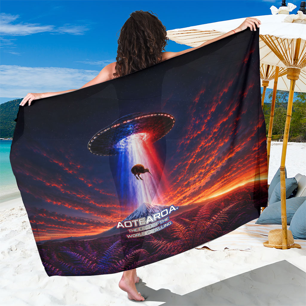 New Zealand Aotearoa Kiwi UFO Sarong Sci-Fi Galaxy Sunset Sky Tower And Mountain TS04 One Size 44 x 66 inches Blue Red - Polynesian Pride