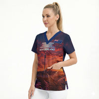 New Zealand Aotearoa Kiwi UFO Scrub Top Sci-Fi Galaxy Sunset Sky Tower And Mountain TS04 - Polynesian Pride