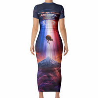 New Zealand Aotearoa Kiwi UFO Short Sleeve Bodycon Dress Sci-Fi Galaxy Sunset Sky Tower And Mountain TS04 - Polynesian Pride