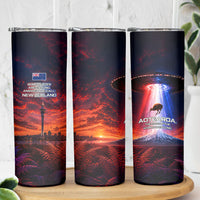 New Zealand Aotearoa Kiwi UFO Skinny Tumbler Sci-Fi Galaxy Sunset Sky Tower And Mountain TS04 - Polynesian Pride
