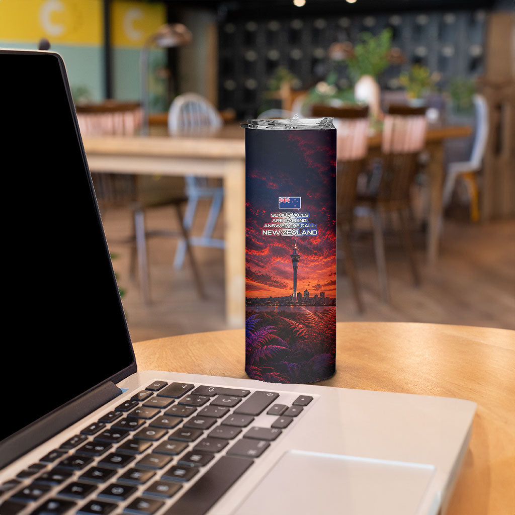 New Zealand Aotearoa Kiwi UFO Skinny Tumbler Sci-Fi Galaxy Sunset Sky Tower And Mountain TS04 - Polynesian Pride