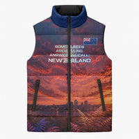 New Zealand Aotearoa Kiwi UFO Sleeveless Puffer Jacket Sci-Fi Galaxy Sunset Sky Tower And Mountain TS04 Unisex Blue Red - Polynesian Pride