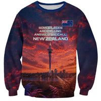 New Zealand Aotearoa Kiwi UFO Sweatshirt Sci-Fi Galaxy Sunset Sky Tower And Mountain TS04 Unisex Blue Red - Polynesian Pride