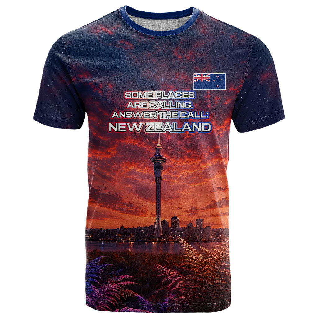 New Zealand Aotearoa Kiwi UFO T Shirt Sci-Fi Galaxy Sunset Sky Tower And Mountain TS04 Blue Red - Polynesian Pride