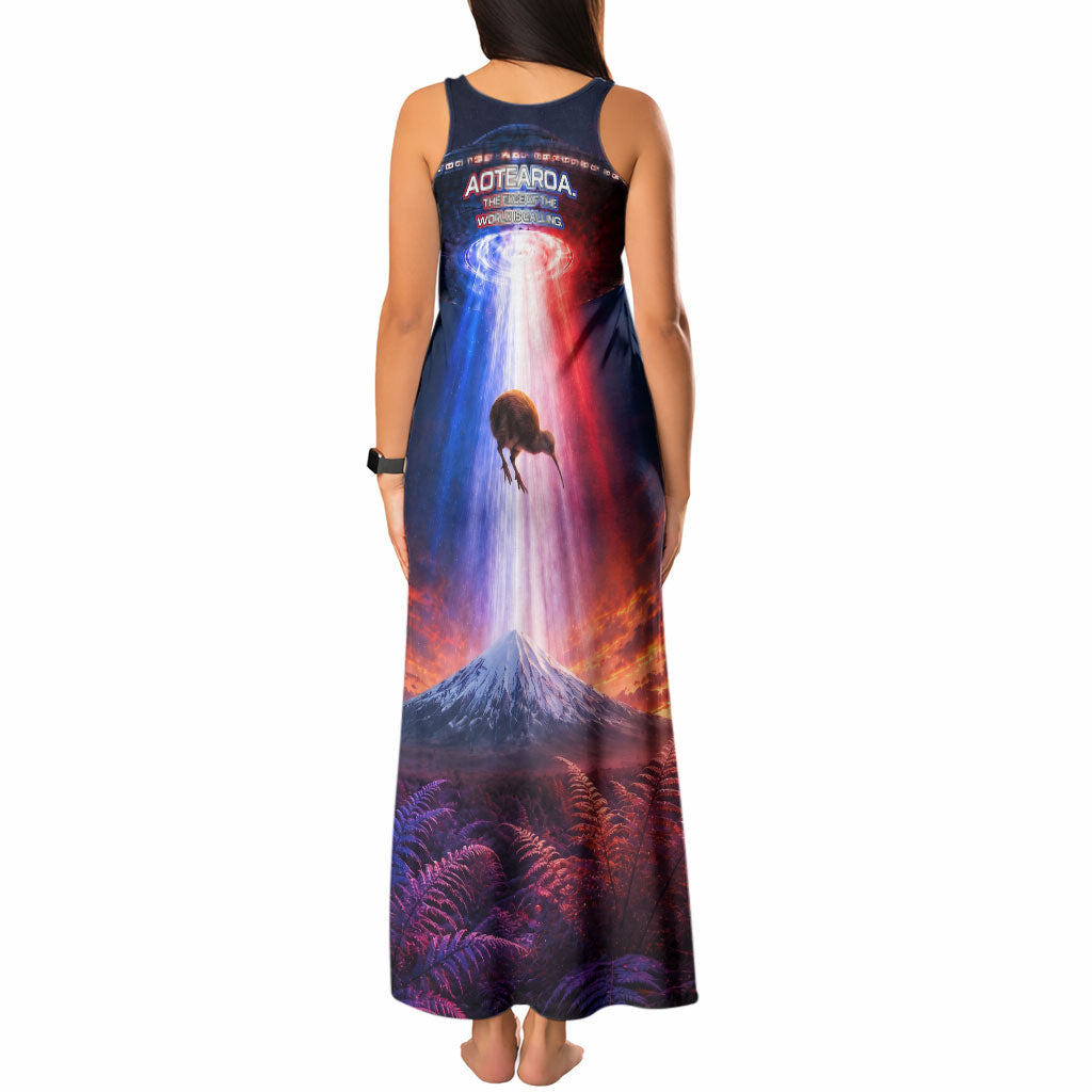 New Zealand Aotearoa Kiwi UFO Tank Maxi Dress Sci-Fi Galaxy Sunset Sky Tower And Mountain TS04 - Polynesian Pride