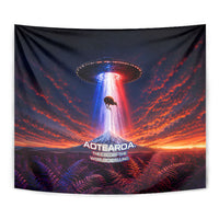 New Zealand Aotearoa Kiwi UFO Tapestry Sci-Fi Galaxy Sunset Sky Tower And Mountain TS04 - Polynesian Pride