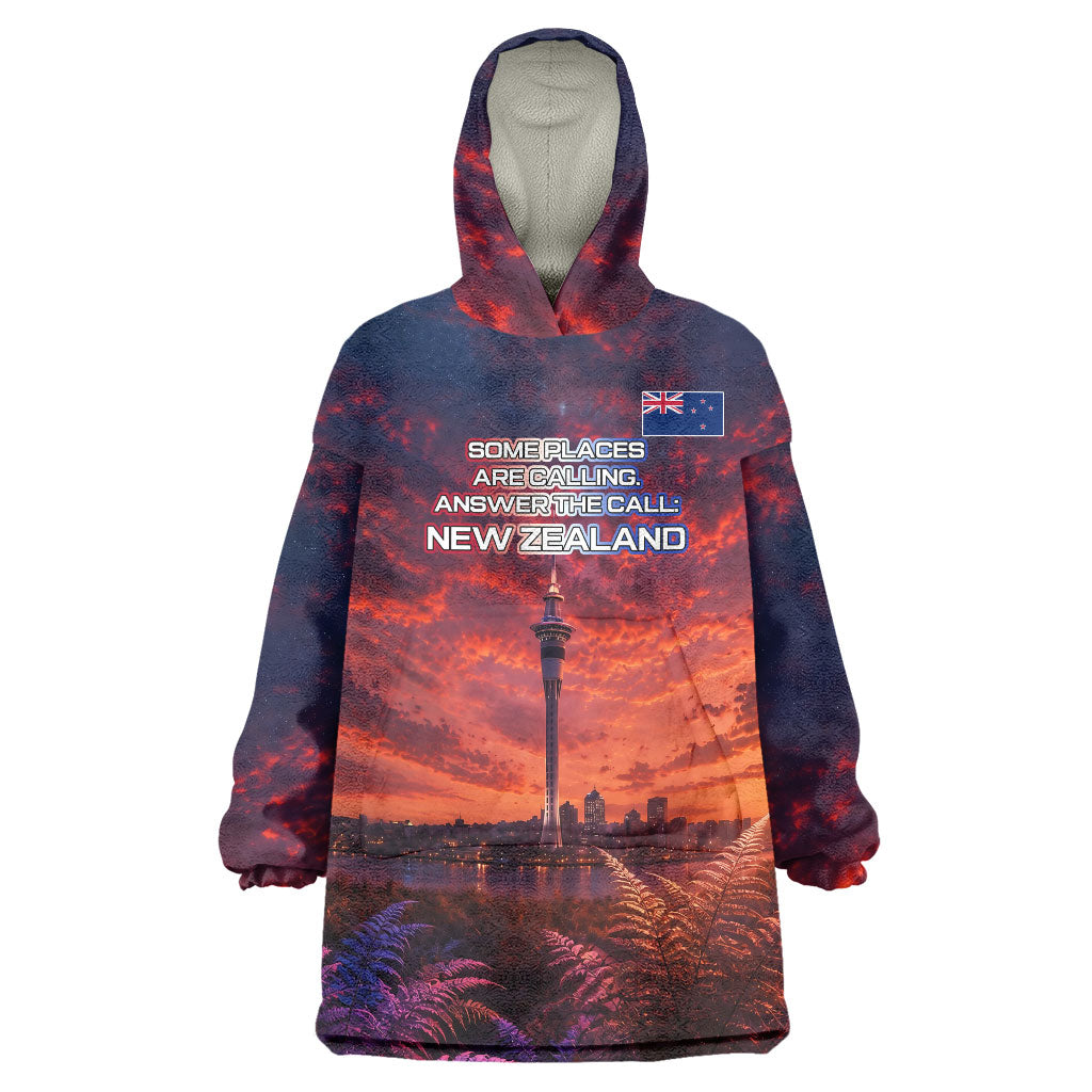 New Zealand Aotearoa Kiwi UFO Wearable Blanket Hoodie Sci-Fi Galaxy Sunset Sky Tower And Mountain TS04 One Size Blue Red - Polynesian Pride