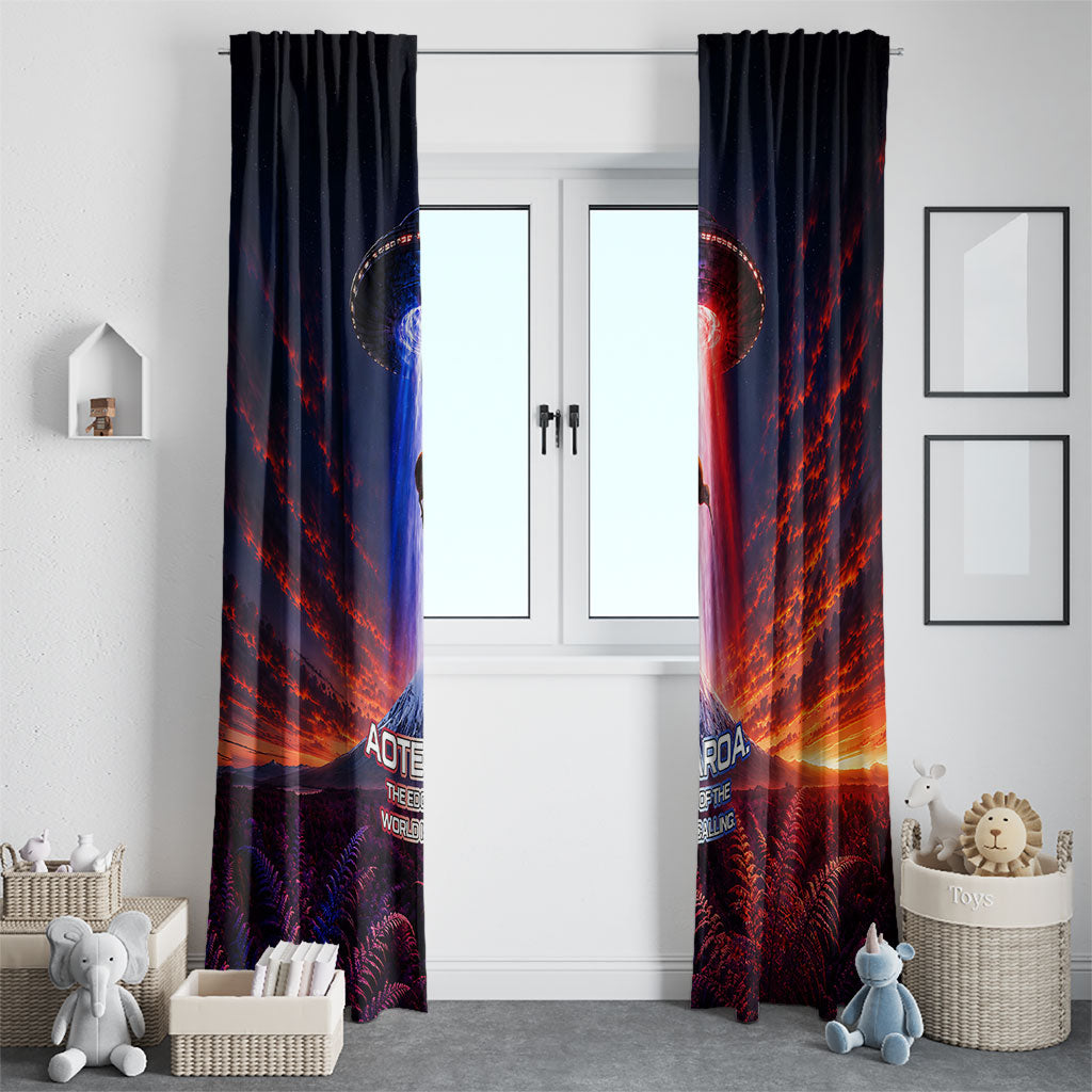 New Zealand Aotearoa Kiwi UFO Window Curtain Sci-Fi Galaxy Sunset Sky Tower And Mountain TS04 - Polynesian Pride