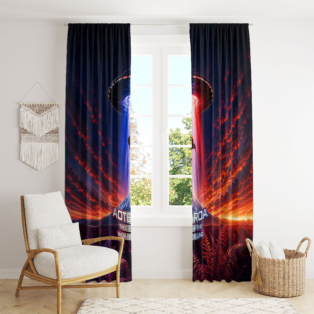 New Zealand Aotearoa Kiwi UFO Window Curtain Sci-Fi Galaxy Sunset Sky Tower And Mountain TS04 - Polynesian Pride