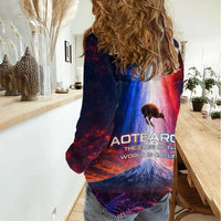 New Zealand Aotearoa Kiwi UFO Women Casual Shirt Sci-Fi Galaxy Sunset Sky Tower And Mountain TS04 - Polynesian Pride