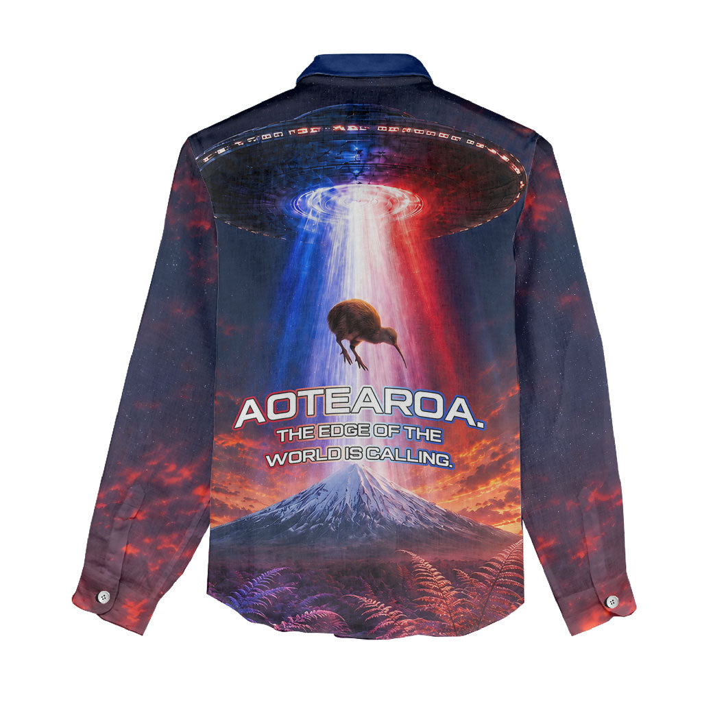 New Zealand Aotearoa Kiwi UFO Women Casual Shirt Sci-Fi Galaxy Sunset Sky Tower And Mountain TS04 - Polynesian Pride