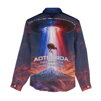 New Zealand Aotearoa Kiwi UFO Women Casual Shirt Sci-Fi Galaxy Sunset Sky Tower And Mountain TS04 - Polynesian Pride