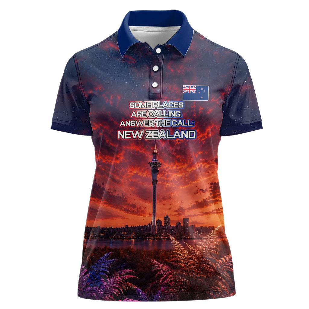 New Zealand Aotearoa Kiwi UFO Women Polo Shirt Sci-Fi Galaxy Sunset Sky Tower And Mountain TS04 Female Blue Red - Polynesian Pride