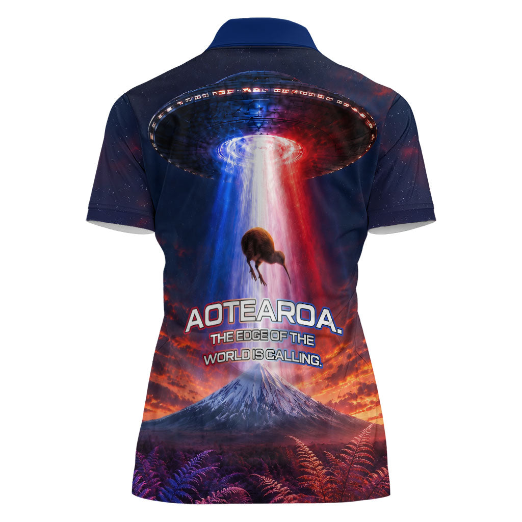New Zealand Aotearoa Kiwi UFO Women Polo Shirt Sci-Fi Galaxy Sunset Sky Tower And Mountain TS04 - Polynesian Pride