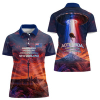 New Zealand Aotearoa Kiwi UFO Women Polo Shirt Sci-Fi Galaxy Sunset Sky Tower And Mountain TS04 - Polynesian Pride