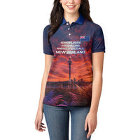 New Zealand Aotearoa Kiwi UFO Women Polo Shirt Sci-Fi Galaxy Sunset Sky Tower And Mountain TS04 - Polynesian Pride