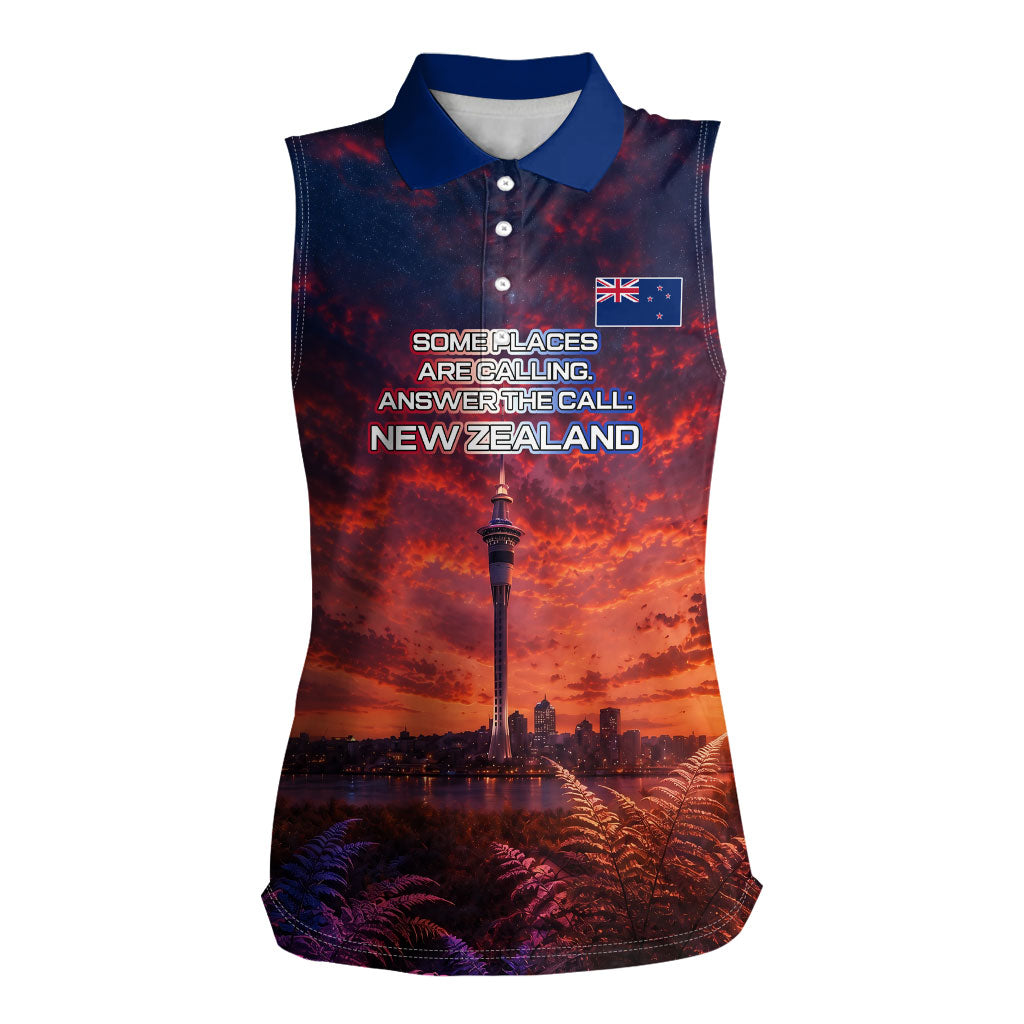 New Zealand Aotearoa Kiwi UFO Women Sleeveless Polo Shirt Sci-Fi Galaxy Sunset Sky Tower And Mountain TS04 Female Blue Red - Polynesian Pride
